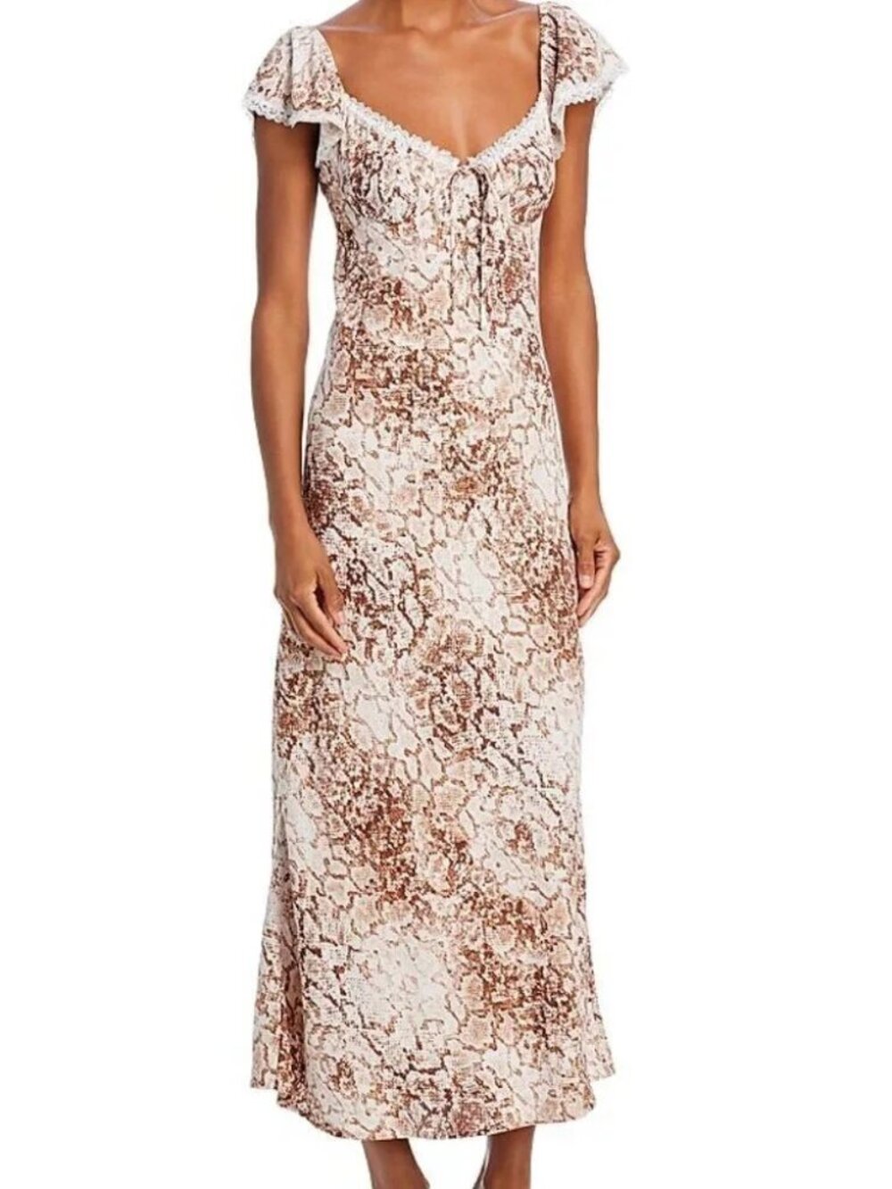 WAYF Melissa Lace-Trim Brown Python Maxi Dress NWT Size Small